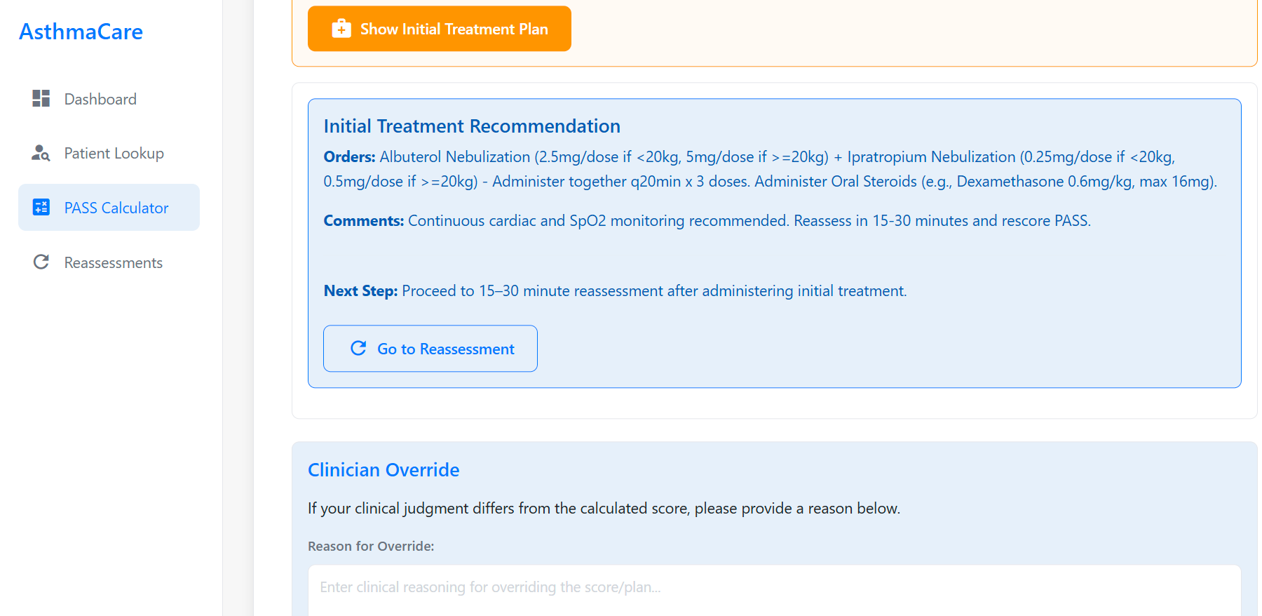 Initial Treatment Recommendation details